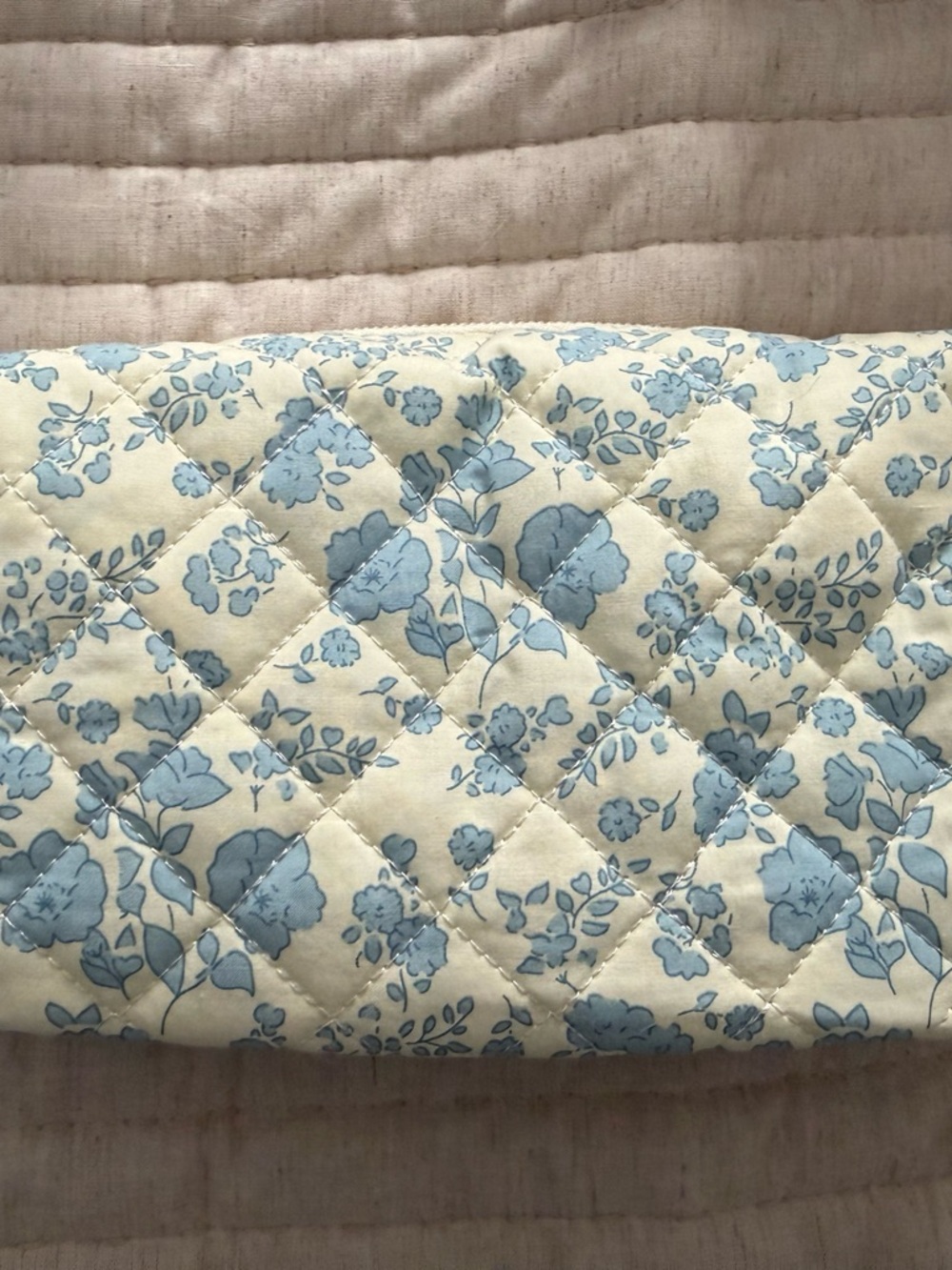 Blue Floral Quilted Home Bedding Throw - Cream Background